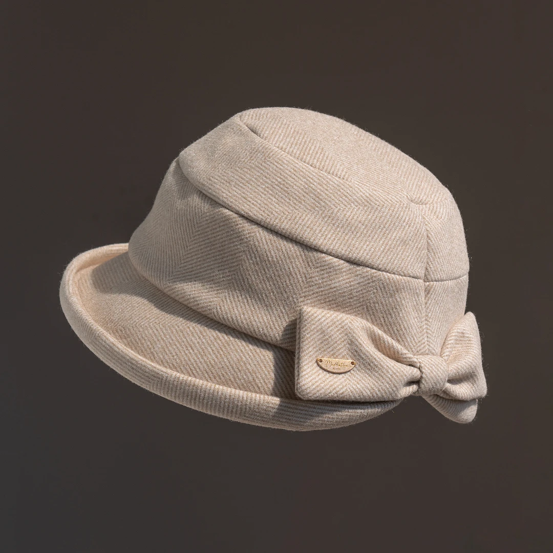 疯帽子 时尚百搭卷边渔夫帽 秋冬季显脸小盆帽文艺蝴蝶结帽子25新