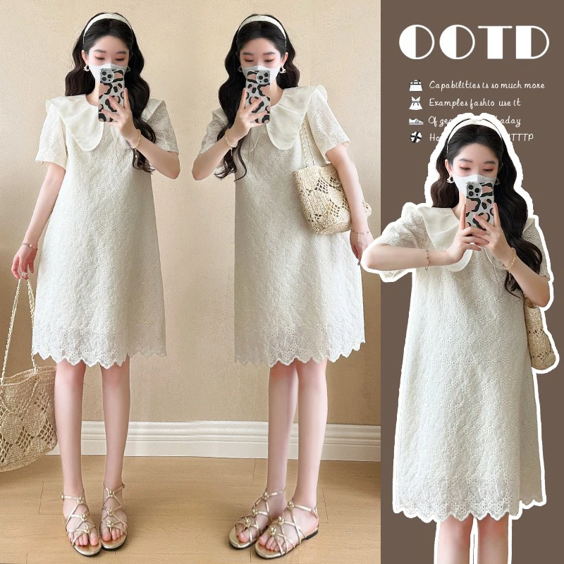 夏季蕾丝刺绣甜美娃娃领减龄小个子连衣裙