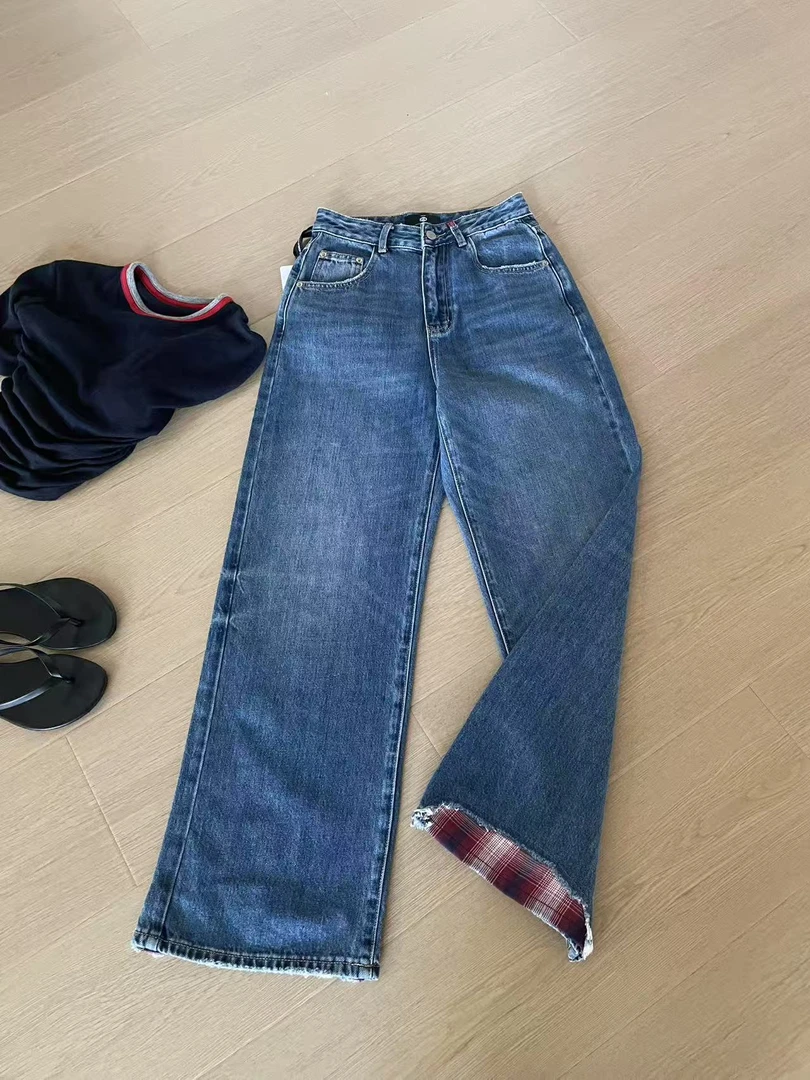 温柔瑶-GD秋款福利#设计感破边洗水阔腿裤#9898（裤长102 腰围68）