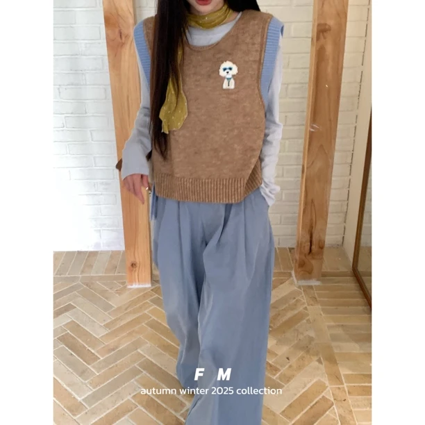 【赵小小&长岛初秋】5068 秋季新款针织背心外穿无袖百搭小狗上衣女