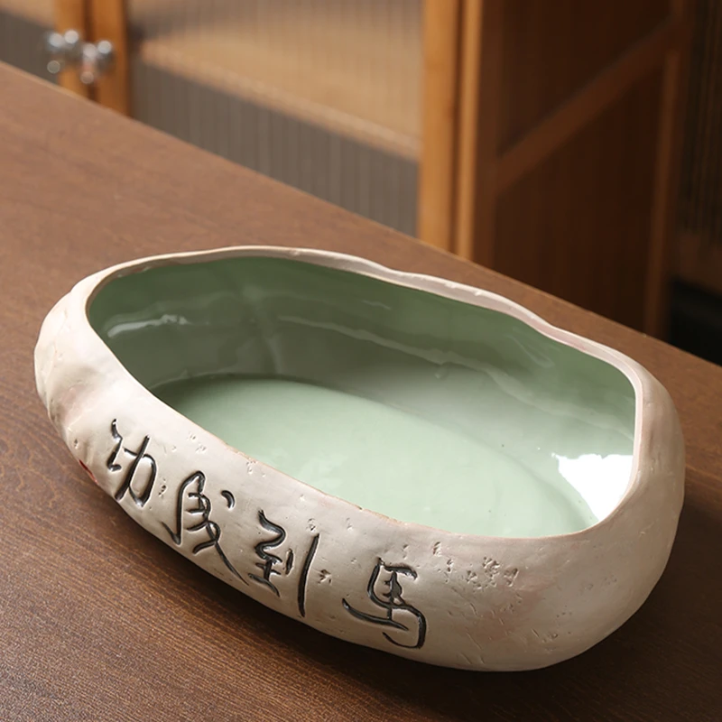 上水石盆吸水石底座陶瓷花盆水培水仙碗莲铜钱草假山盆景装饰养鱼