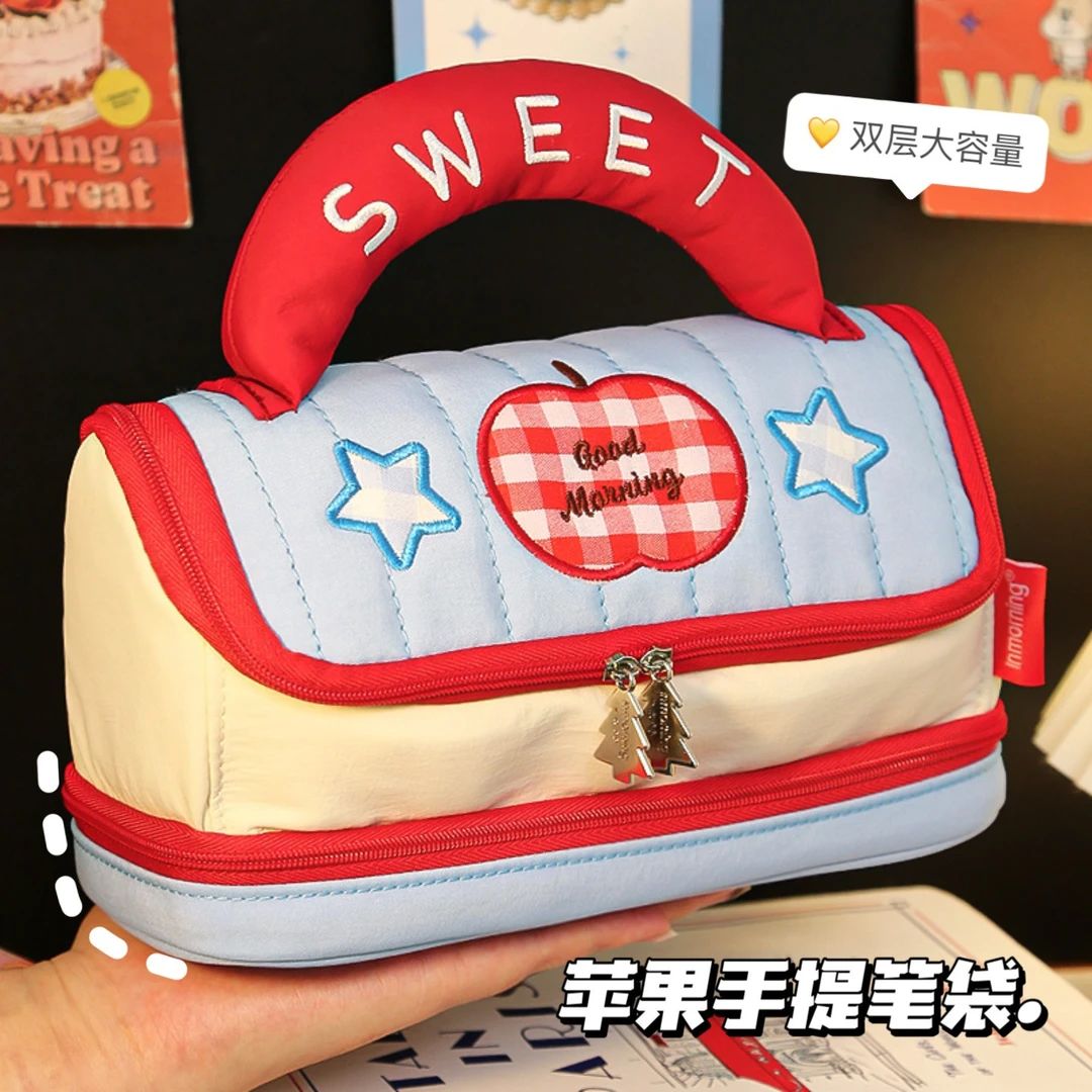 高颜值星月笔袋云朵手提式大容量女孩小学生可爱文具袋多层铅笔袋