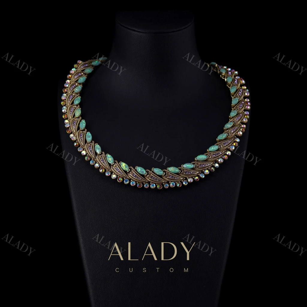 合金合成锆石项链 【梦幻逸彩】绿色熔岩幻彩钻彩镶嵌时尚创意项链