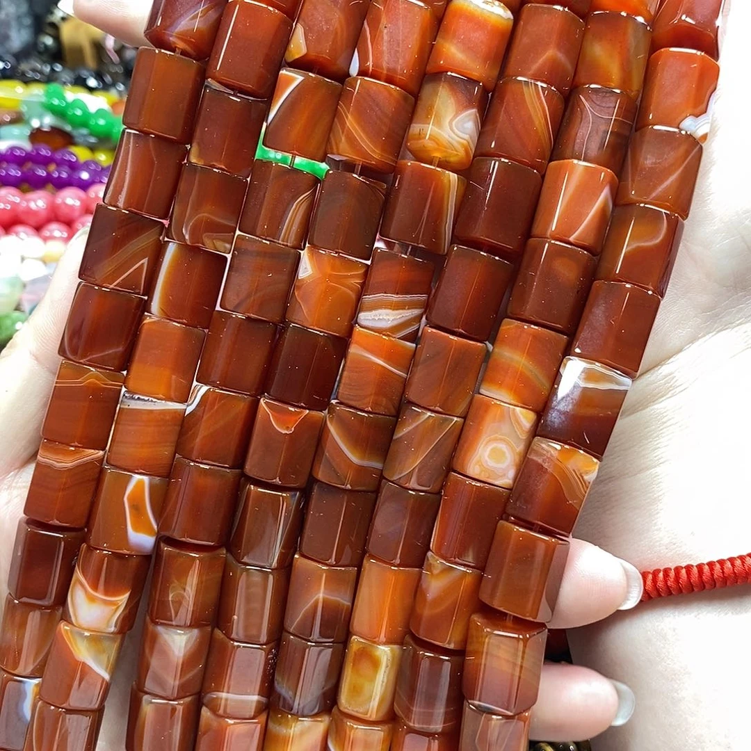 玛瑙/玉髓未镶嵌珠宝半成品红玛瑙六棱切一条卡15mm