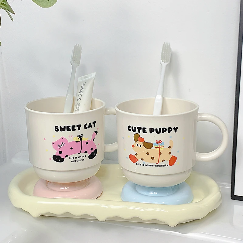 波点猫咪半圈儿童可爱家用杯子情侣漱口杯高颜值学生宿舍刷牙洗漱