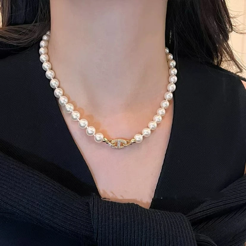 钛钢项链 2106时尚猪鼻子珠珠项链