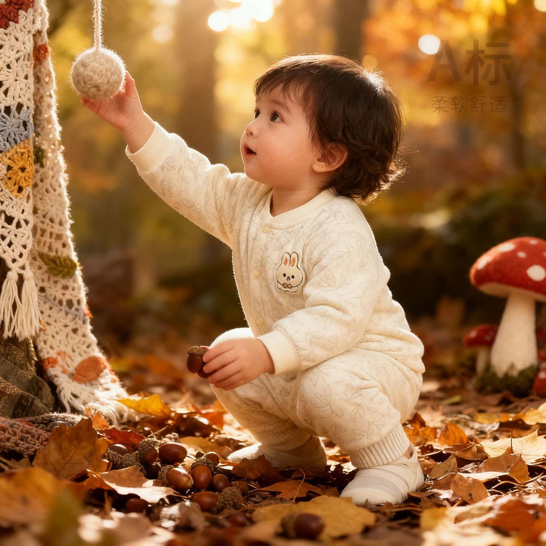 婴幼儿薄棉衣服套装居家内衣春秋冬新款男女宝高腰护肚薄棉套保暖