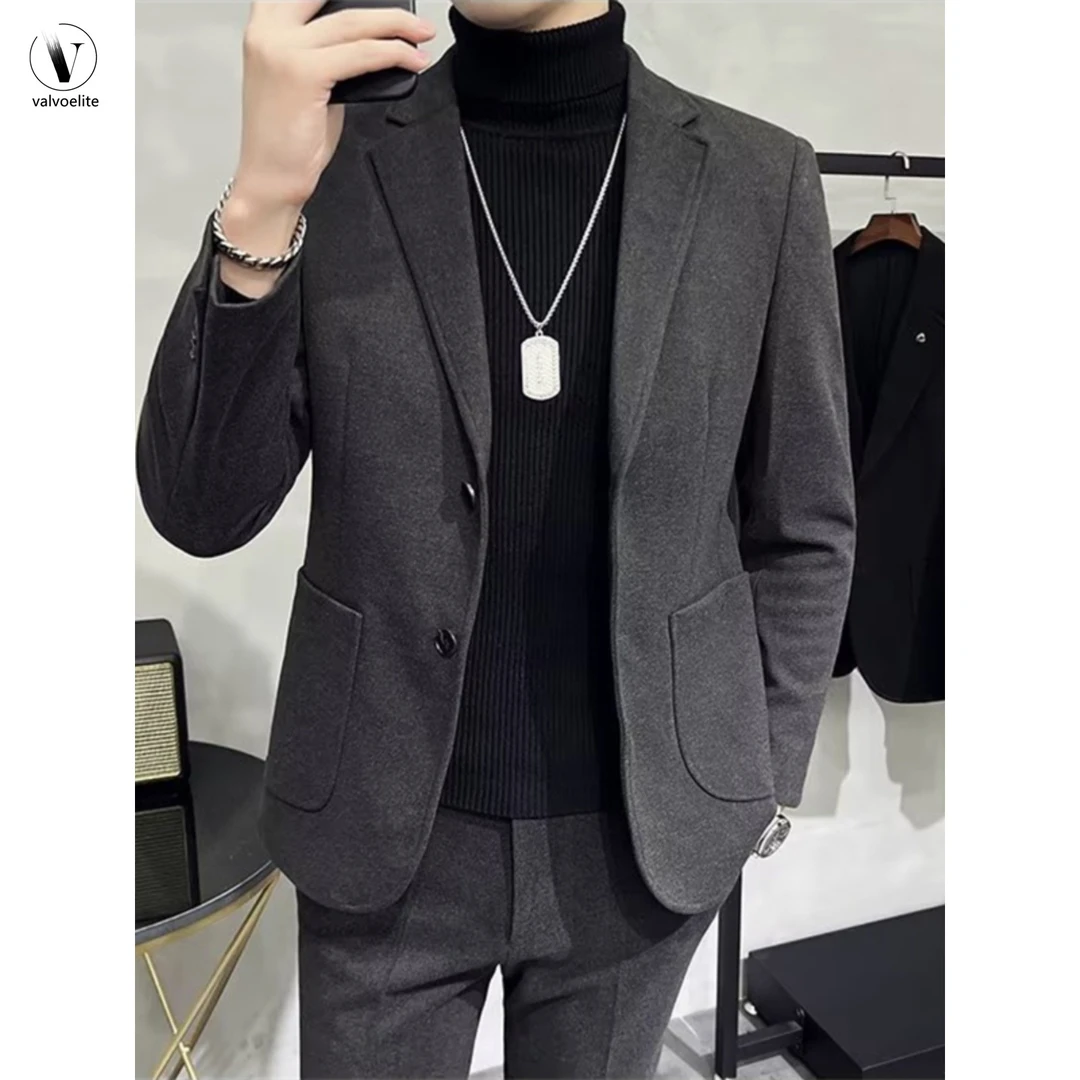 VALVOELITE冬季毛呢小西装男士外套修身高级感休闲宽松免烫西服