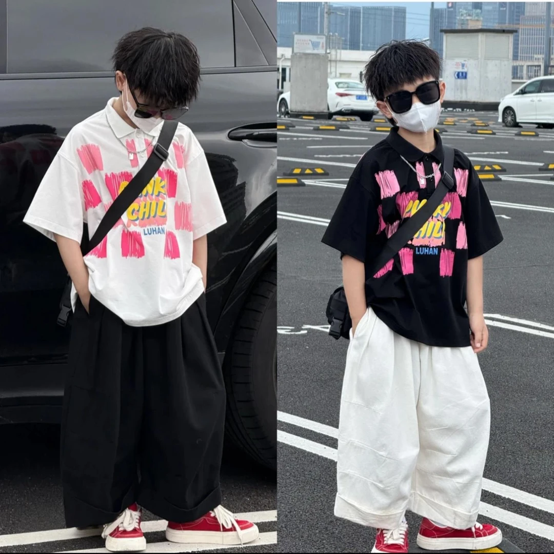 男童夏季短袖POLO领上衣中大童新款儿童潮款夏装帅气百搭阔腿裤潮