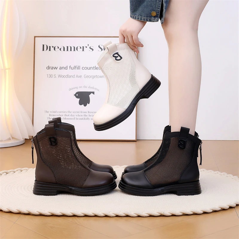 时尚女英伦风薄款夏季网面凉靴子2025新款爆款薄款透气镂空马丁靴