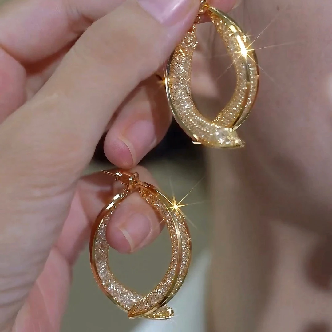 铜合金锆石耳饰 金色锆石两戴高级感精致名媛风耳环