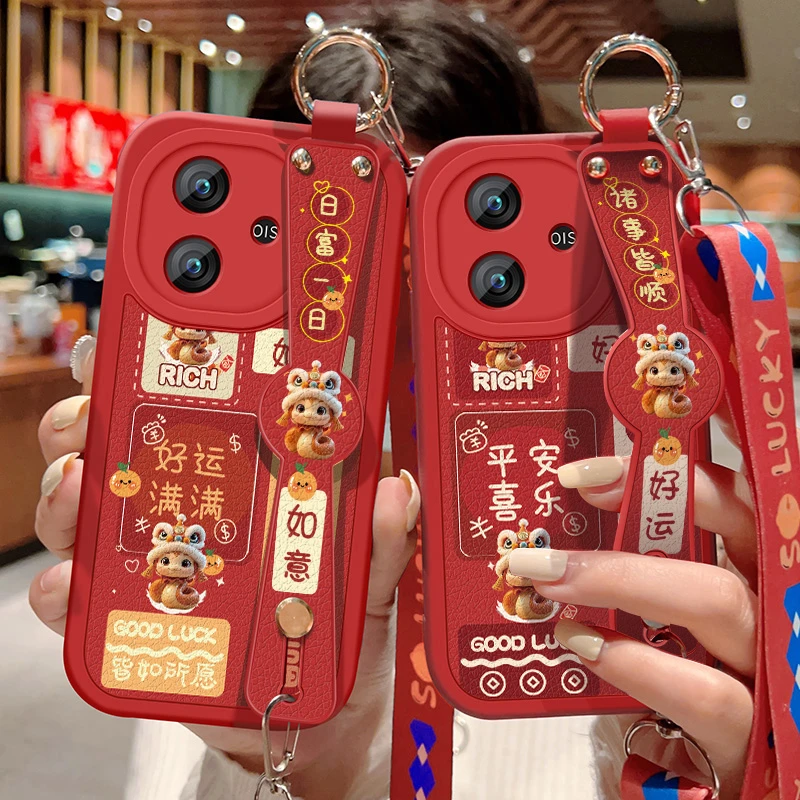 适用iqooZ9手机壳斜挎腕带Z9X保护套蛇年好运硅胶9TURBO防摔+背带