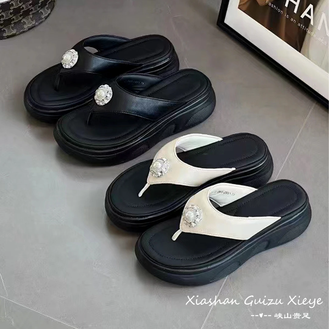 新款 百搭超轻舒适厚底真皮防滑人字拖鞋 3903