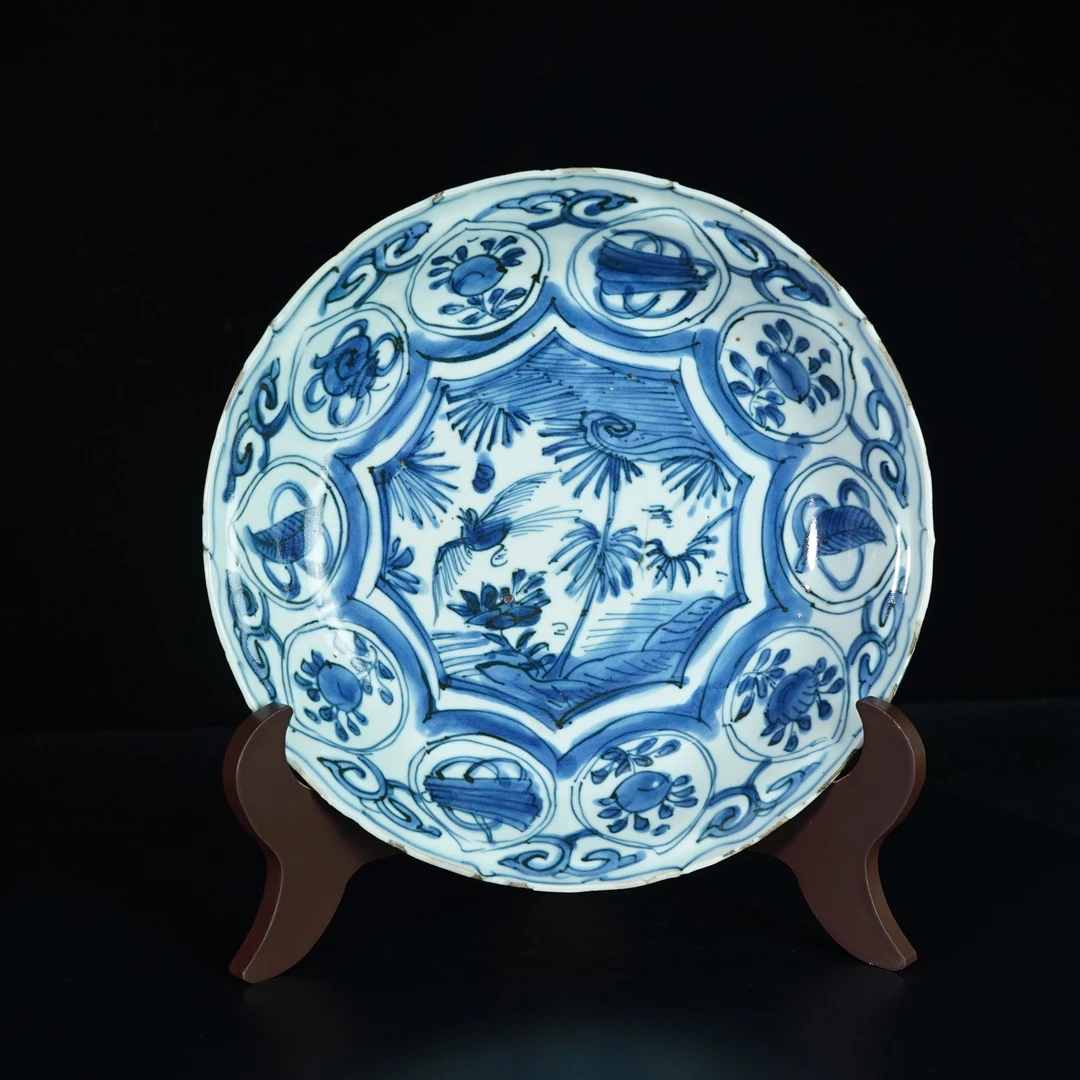 明万历花鸟青花盘【古董拍卖】