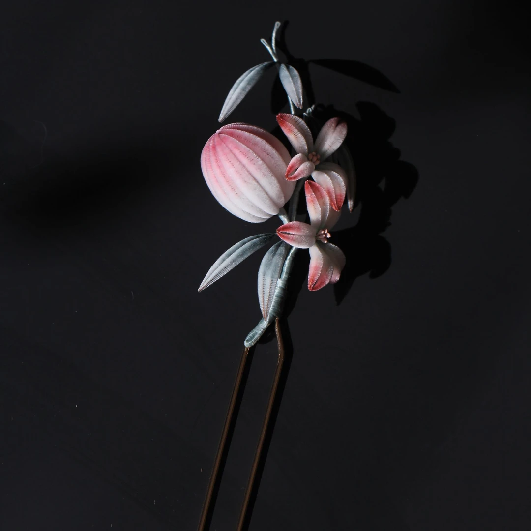 福有「星雲」桑蚕丝细绒 非遗绒花桃花发钗