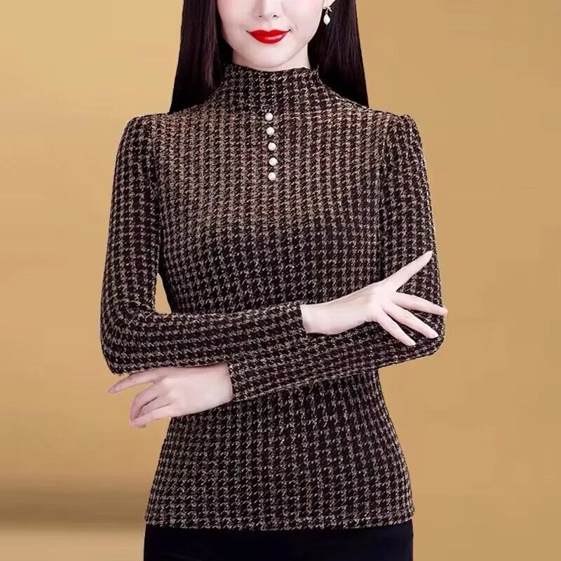 230 加厚加绒打底衫女长袖新款春秋女装气质高领保暖内搭上衣