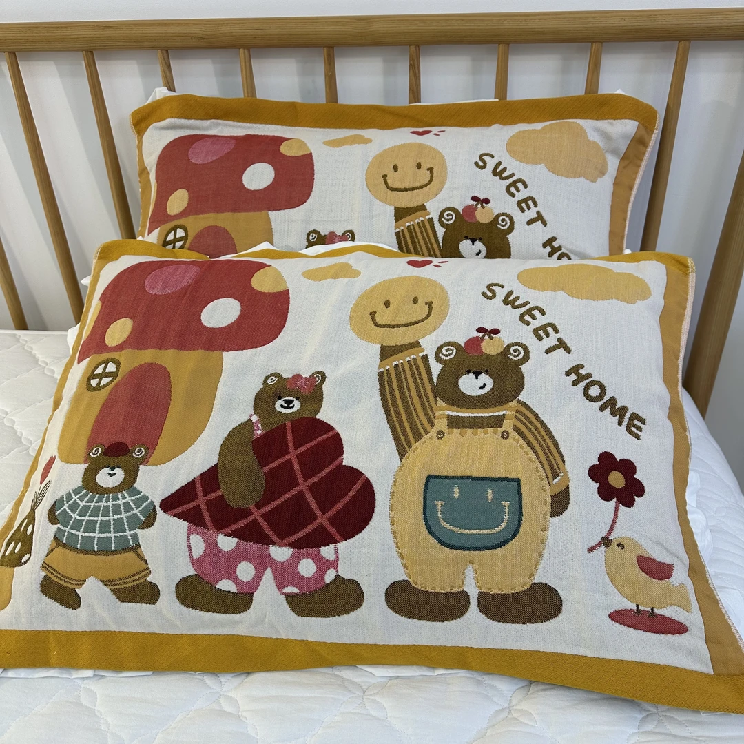 【小熊一家】全棉加厚纱布枕巾一对