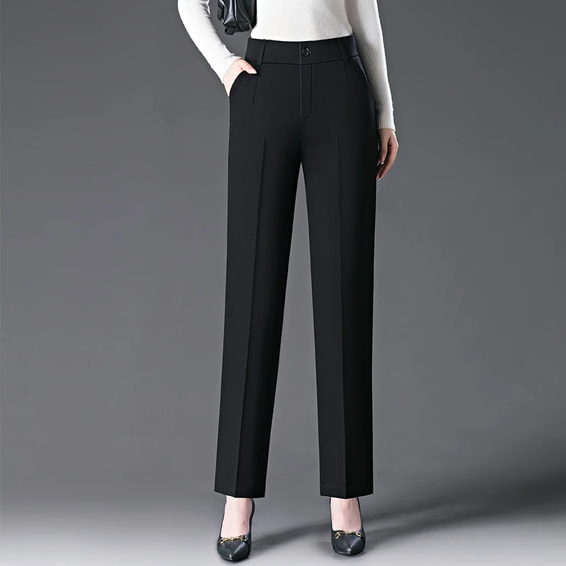 正品哥l第高腰时尚休闲裤女25春季舒适显瘦直筒裤品质百搭西装裤l