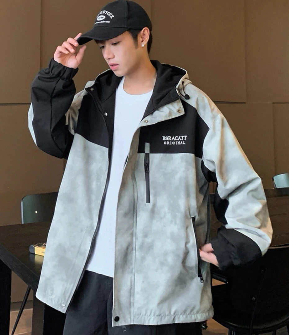 9238（灰色）儿童大童扎染高级拼色双面穿外套