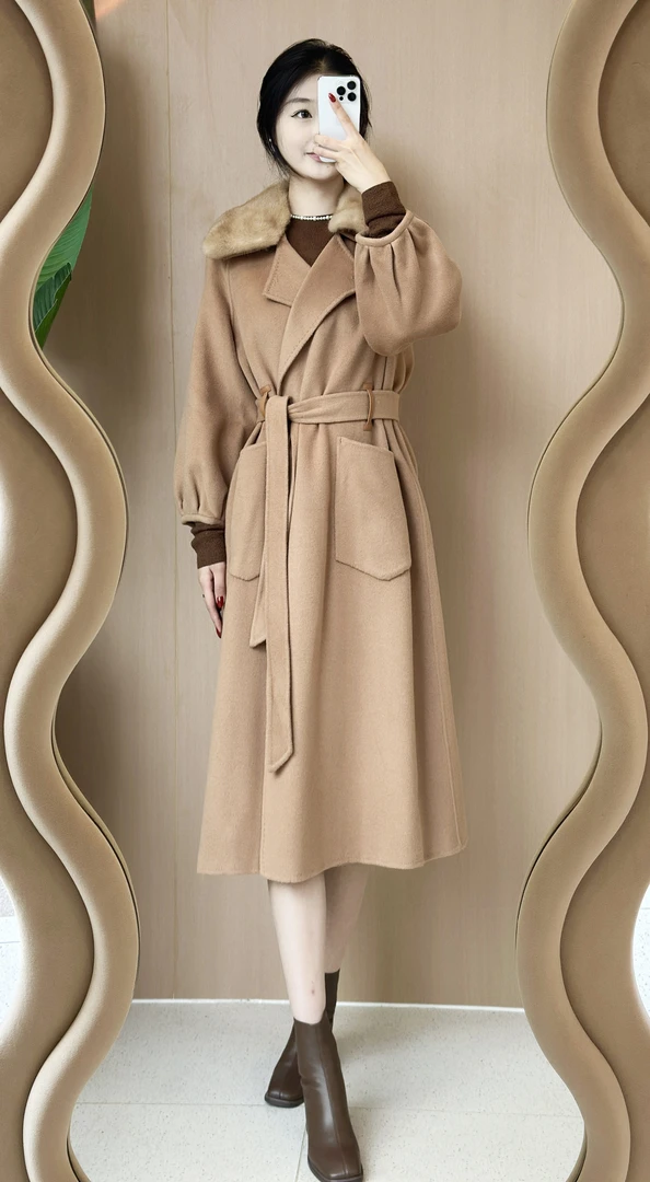 长款意式毛呢外套时尚翻领冬季呢子长款秋冬呢大衣百搭