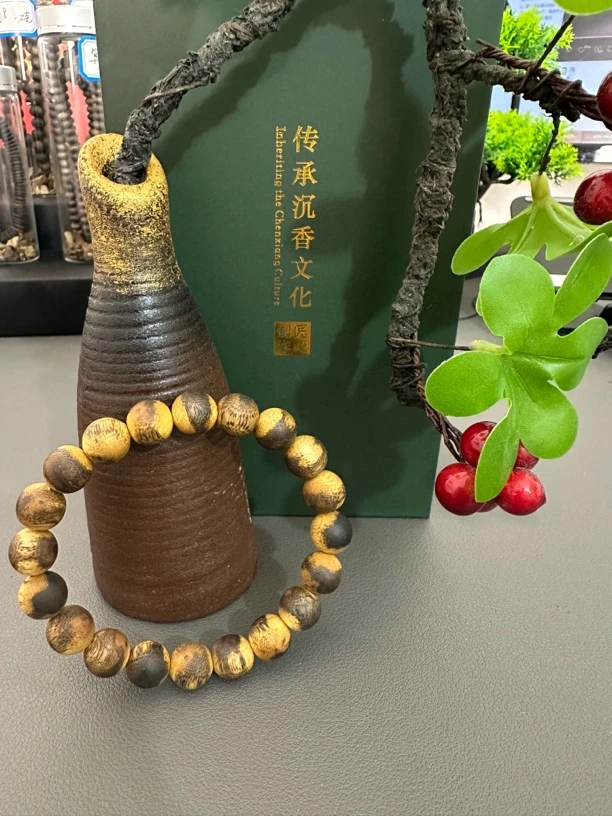 沉香虎斑纹圆珠1.0单圈手串 10克 带花果蜜香 多样发一