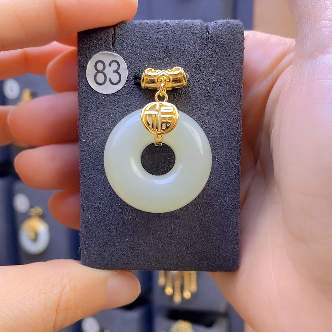 和田玉颈饰银S925镀金镶嵌