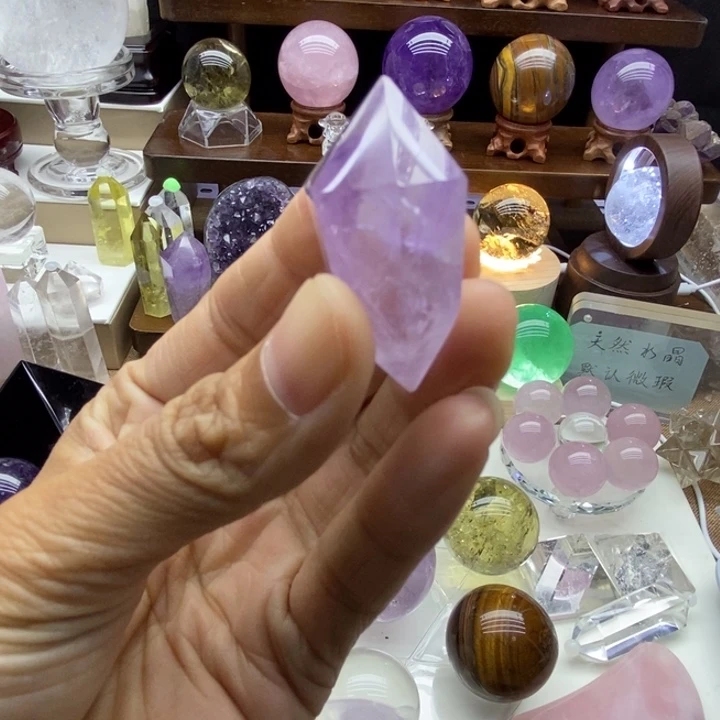 水晶摆件未镶嵌天然紫水晶双尖