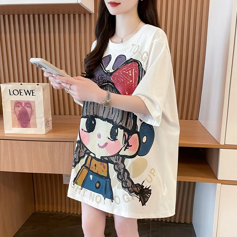 宽松慵懒风短袖T恤女2025夏季新款韩版宽松大码显瘦遮肉休闲上衣