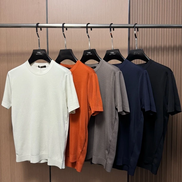 【桑蚕丝混纺】2055针织打底衫男装男士丝光柔感T恤纯色圆领