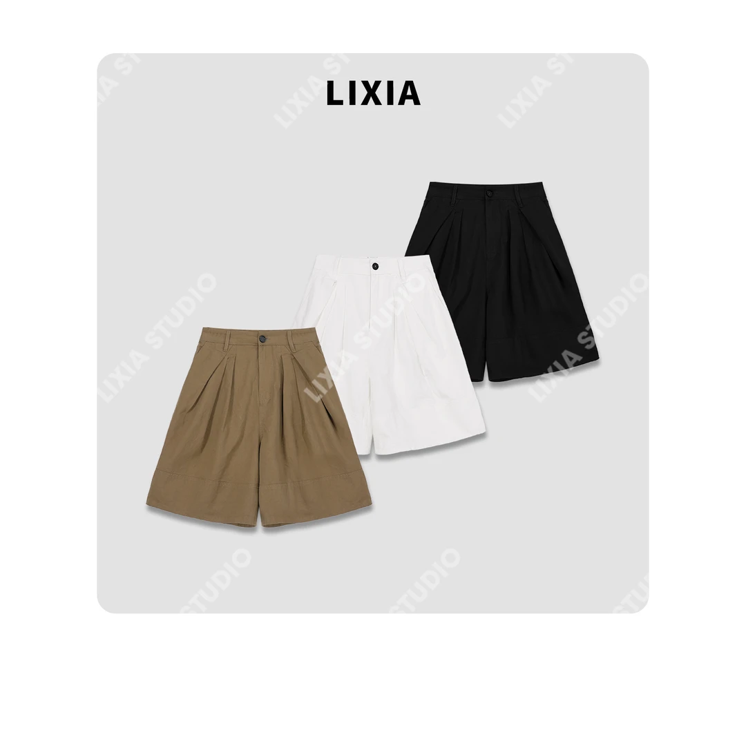 LIXIA【三色花】显瘦简约ins风宽松五分休闲纯色裤-D8215