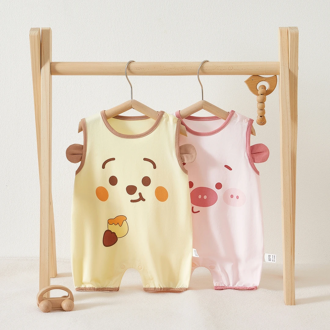 婴儿夏款衣服薄款纯棉a类新生儿无袖造型款背心哈衣宝宝哈衣