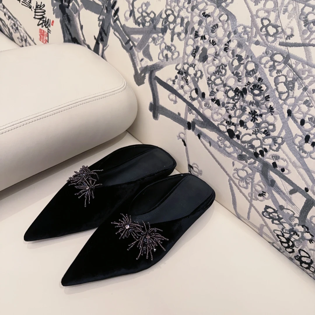 Betty Bairn【温婉如意-手工半拖】新中式丝绒平底鞋24-X2132