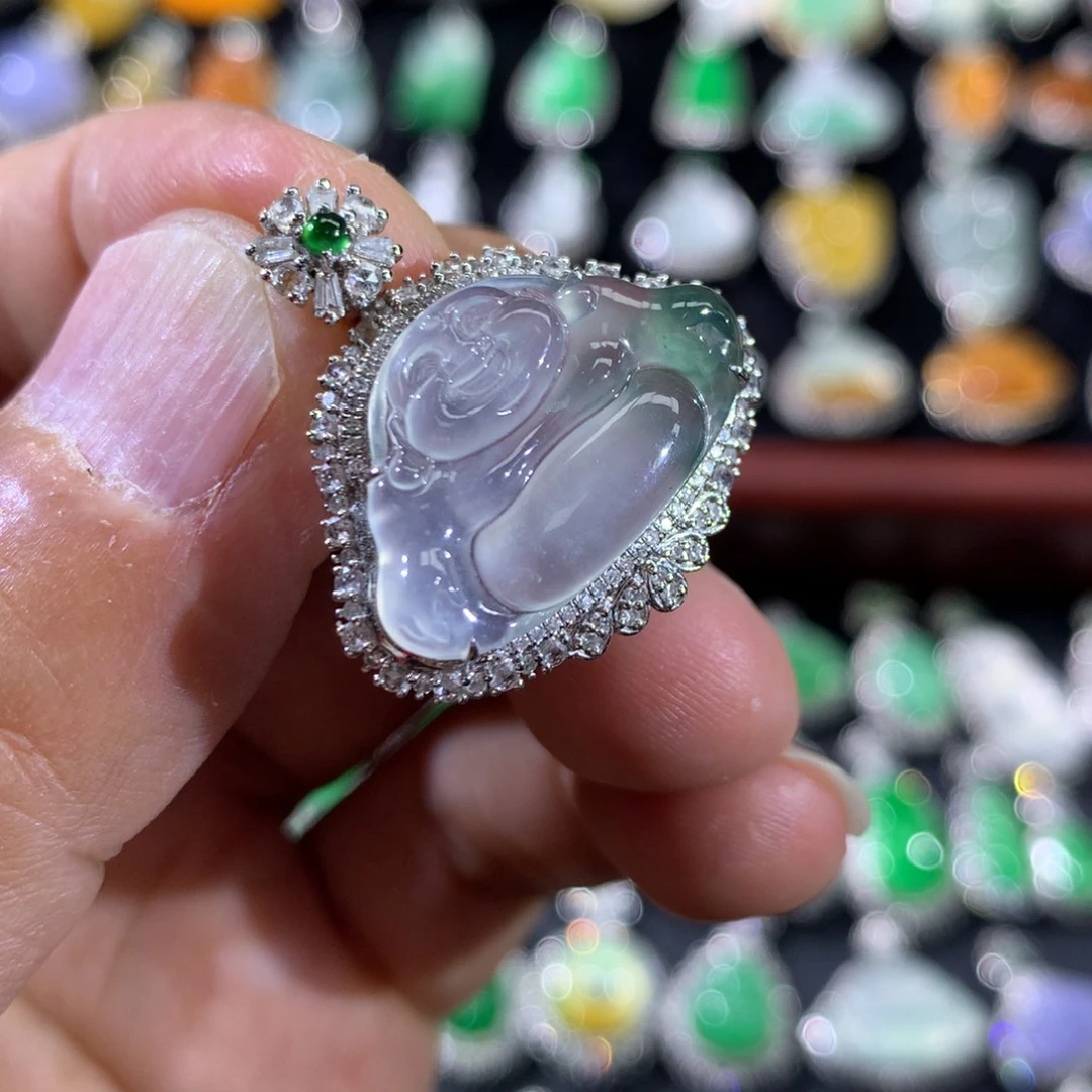 翡翠18K金镶嵌吊坠(不含链)