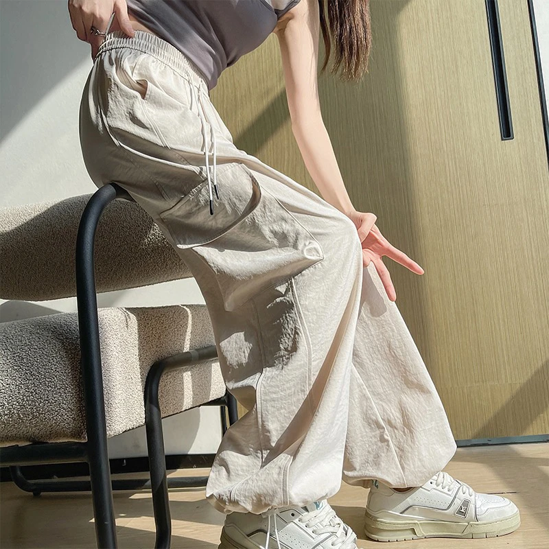 高个子加长工装裤女美式夏季薄款速干高腰休闲运动裤大口袋阔腿裤