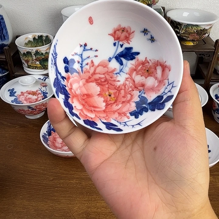 忠意堂釉下彩红牡丹