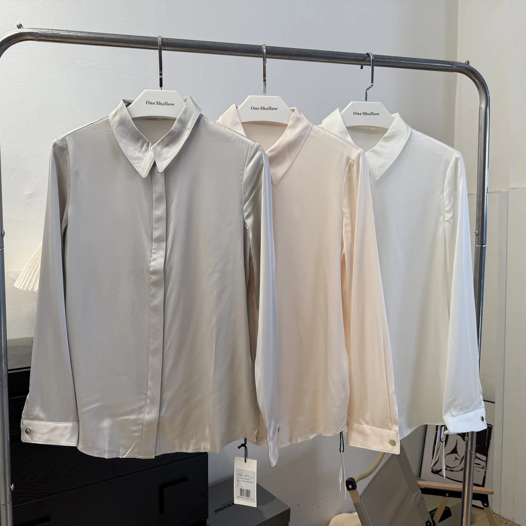 春秋季气质纯色垂感长袖衬衫4866