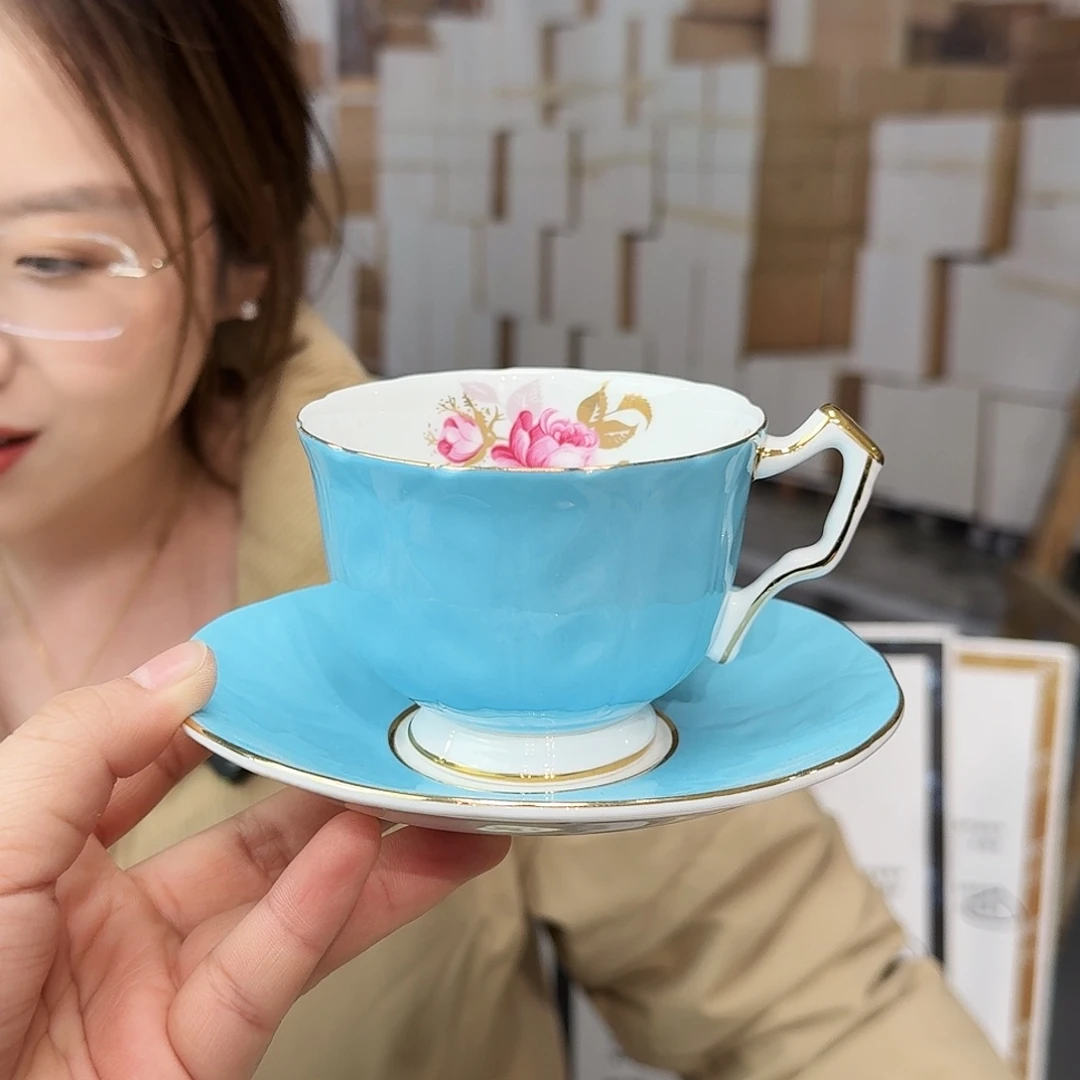 骨瓷高骨骨瓷咖啡杯碟一套220ml外贸骨瓷