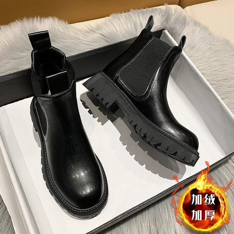 女款切尔西厚底烟筒靴2025秋冬新款英伦风加绒保暖时尚马丁靴适合