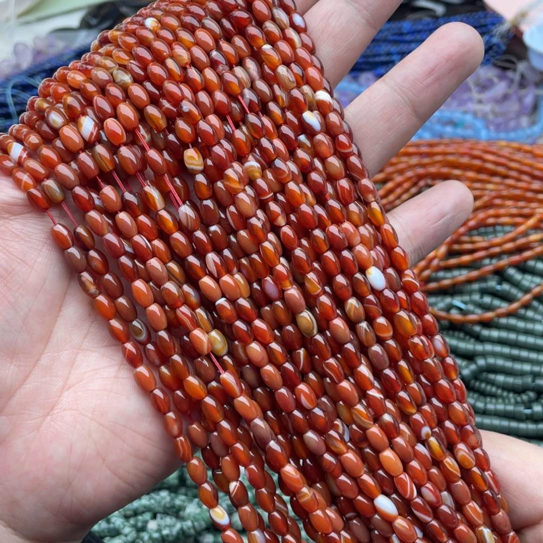 玛瑙/玉髓珠宝半成品未镶嵌一条装4*6红蚕丝玛瑙桶珠