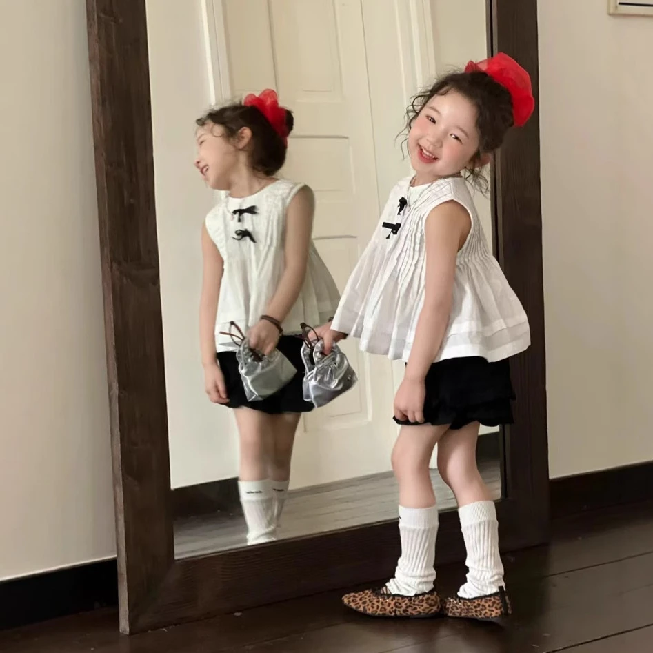 女童夏季套装25新款萝莉可爱公主蝴蝶结衬衣女宝甜美收口花苞短裤