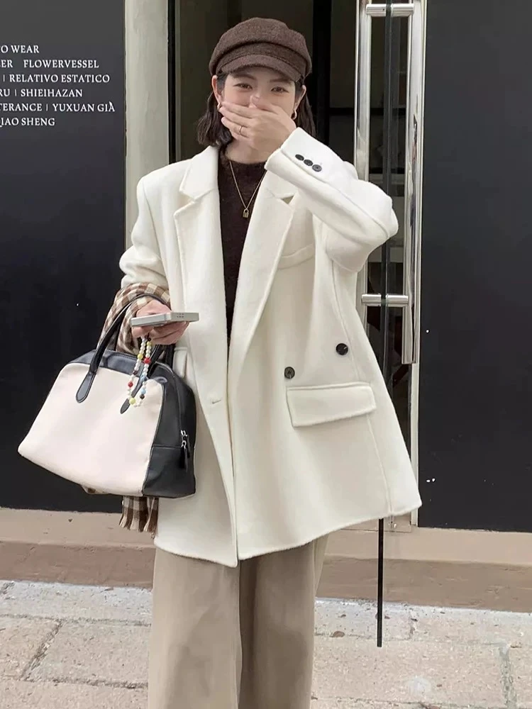 【新2】双面长毛款手工大衣宽松简约韩系加厚秋冬时尚百搭大衣