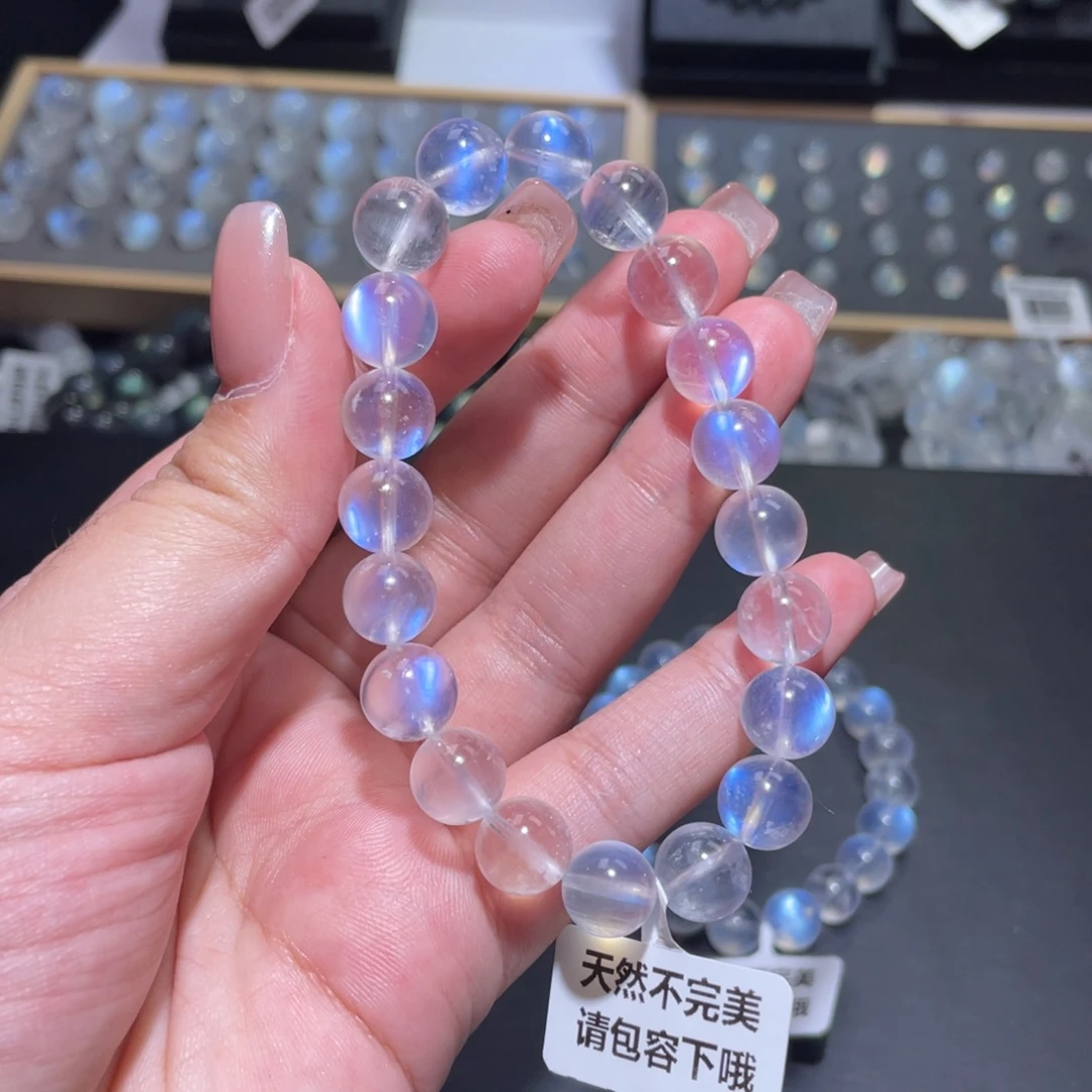 喝****未镶嵌手链长石蓝月光手链10mm