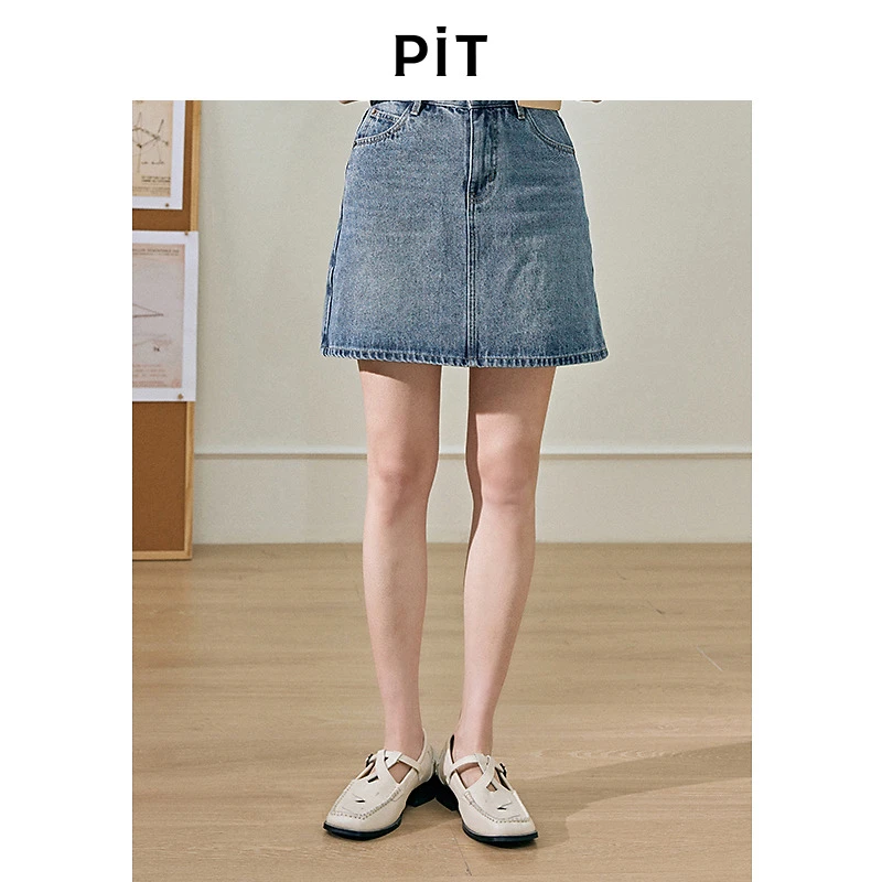 pit复古高腰a字牛仔短裙女2025春季新款显瘦小个子直筒短裙包臀裙