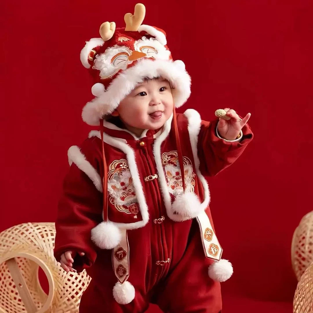 LH过年婴儿拜年服女宝宝新年装男新公主连体衣冬周岁礼服ZPD4480