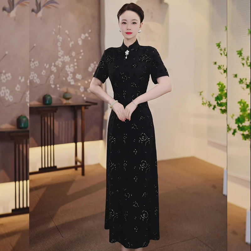 【Apple120】2025春夏新款高端提花复古奥黛中国风年轻款旗袍连衣裙