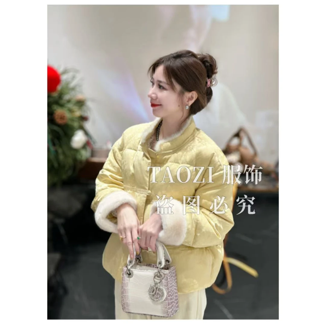【桃子自制】 12299 冬季新款气质新中式水貂毛羽绒服外套