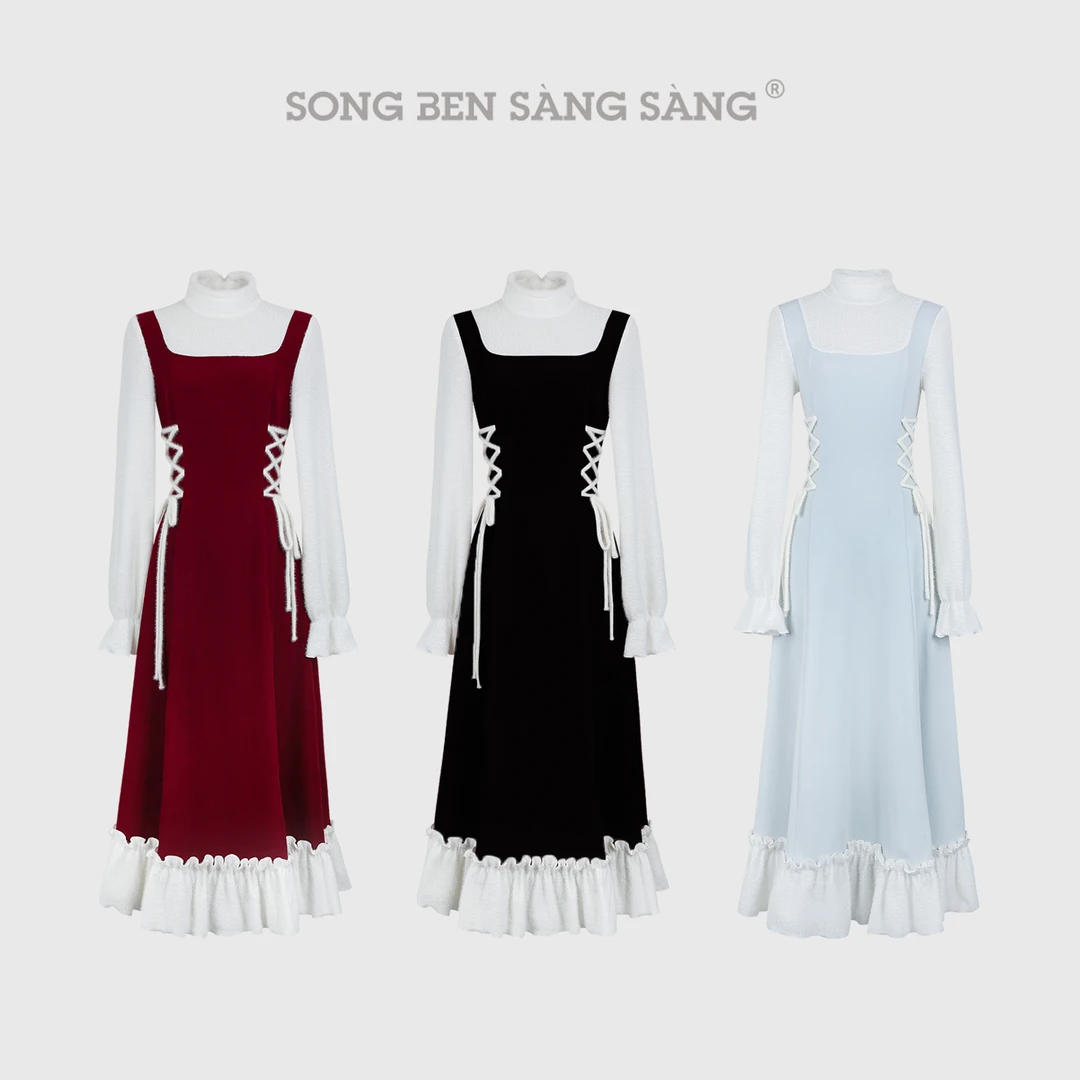 松本丧丧学院风红白撞色长袖连衣裙磨毛针织弹力收腰裙B254Q1955