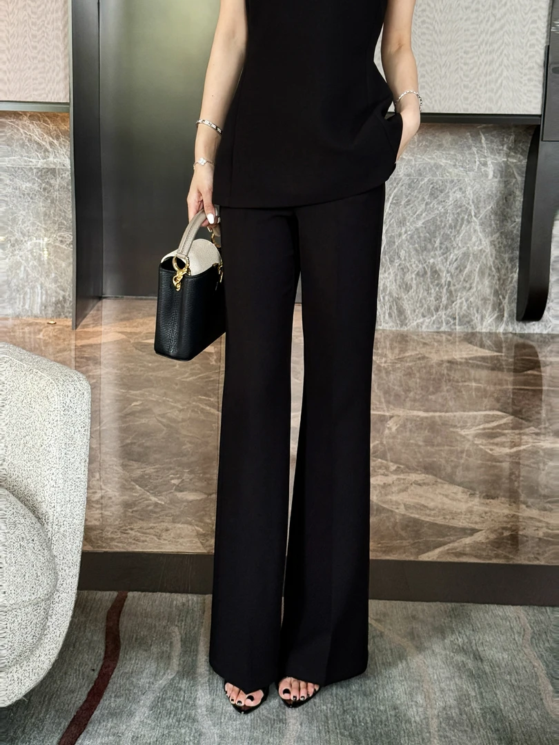 LUXURYMEMO【忘忧岛】高级气质简约拼接时尚优雅大气显瘦裤子