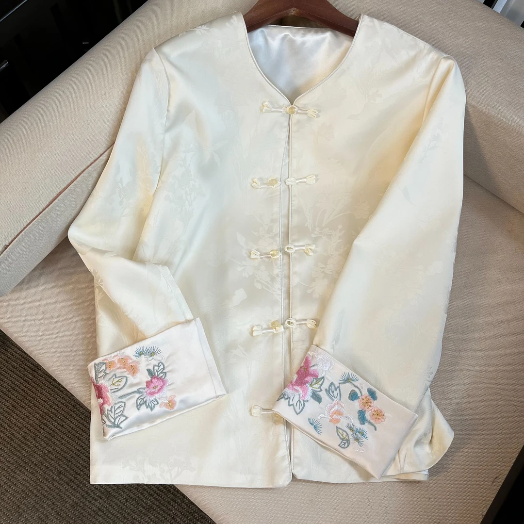 中国风2025~春季新款气质百搭新中式提花时尚国风女长袖外套F075