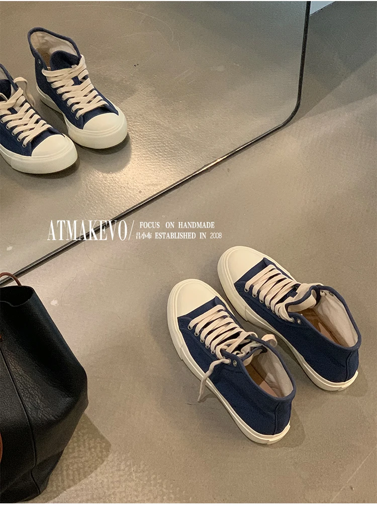 吕小布 | 拉夫高帮水洗帆布 潮流圆头运动休闲增高板鞋女0337